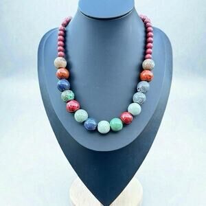 Colorful Ceramic Bead Necklace Spotted Glaze Ceramic Beaded Strand Earthy Spots